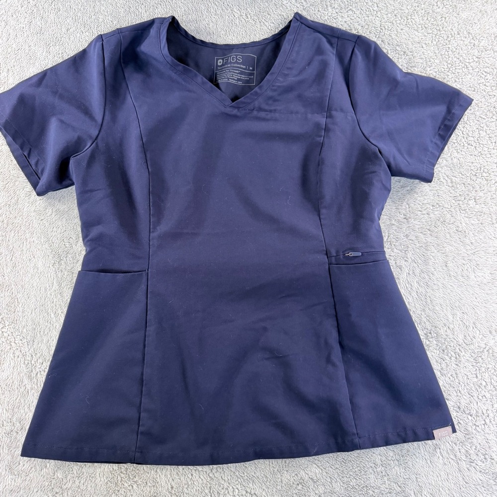 FIGS Technical Collection V-Neck Scrub Top Navy Blue Womens Medium
